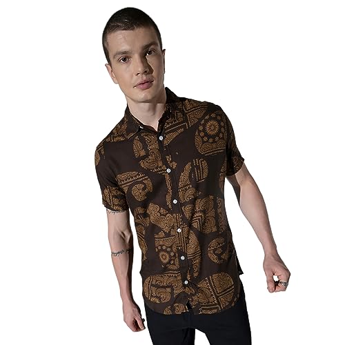 Image of Hubberholme Men's Rayon Relaxed Fit Printed Half Sleeve Resort Shirt