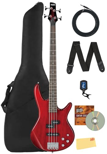 Ibanez GSR200 SR GIO Bass Guitar - Transparent Red Bundle with Gig Bag, Tuner, Strap, Instrument Cable, Austin Bazaar Instructional DVD, and Polishing Cloth
