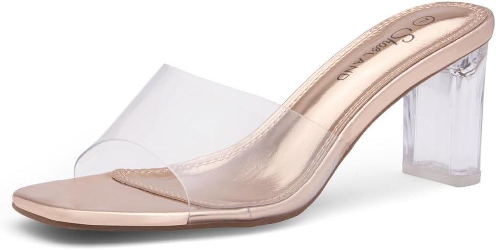 Shoe Land Clear Heels for Women – 3 Inch Chunky Heeled Mules, Transparent Slip-On Square Toe Slides | Dressy Clear Sandals for Wedding, Party & Casual Wear