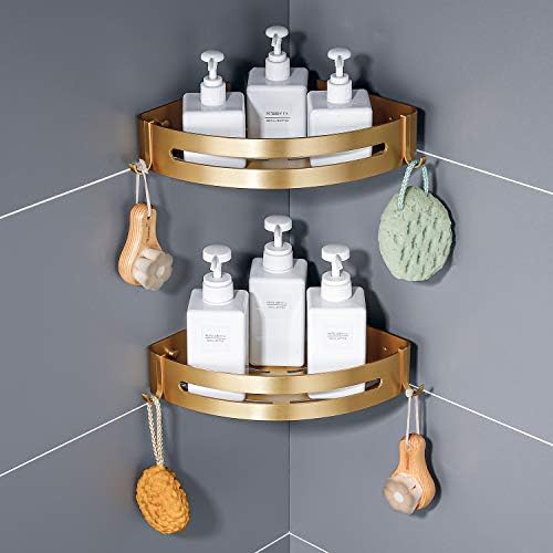 Brushed Gold Color 2 Packed Bathroom Shelves Shower Corner Caddy Organizer Shampoo Holder,Adhesive or Drilling