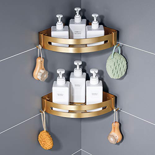 Brushed Gold Color 2 Packed Bathroom Shelves Shower Corner Caddy Organizer Shampoo Holder,Adhesive Or Drilling #TOP10