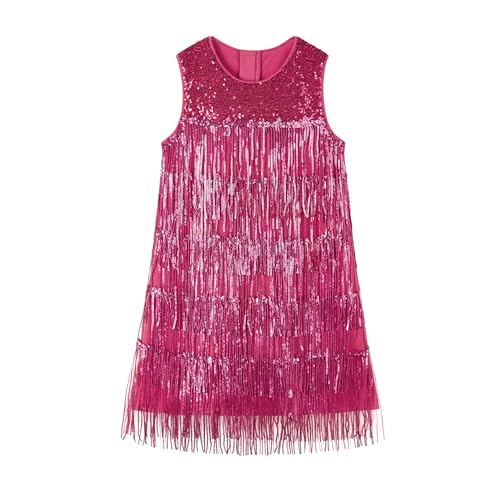 Image of Miipat Girls Sequin Fringe Dress, Kids Sparkly Tassel Vintage Flapper Dress