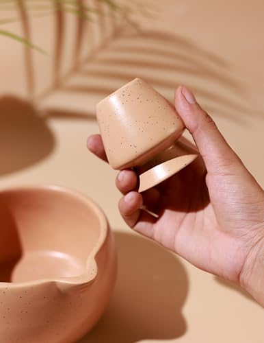 Image of Craftribal Handmade Ceramic Solid Matcha Bowl with Whisk Holder - Pottery Chawan for Japanese Tea Ritual, Matcha Lovers & Gifting|Bowl - 5.5 inches|Holder-2.5 inches|Color-Brown