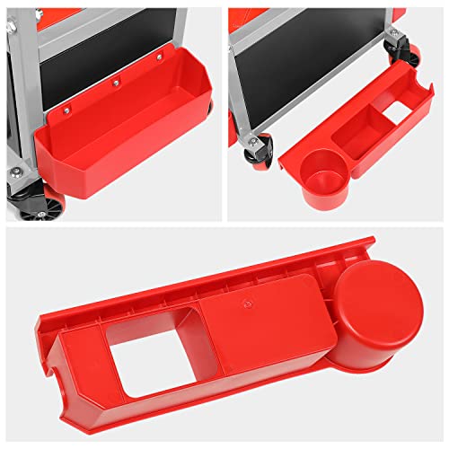 Dna Motoring Tools-00198 Adjustable Height Mechanics Roller Seat Creeper Stool With Padded Cushion, Tool Storage Drawer & Tray, 350 Lbs Max Weight Capacity #TOP2