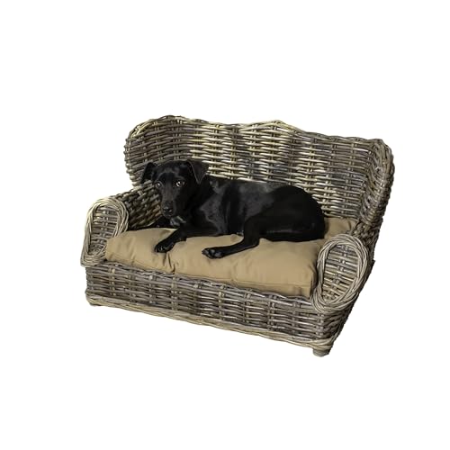 THE LICKER Store DBD1004A Classic 27.5" x 18" Mediterranean Handwoven Rattan Dog Daybed with Machine-Washable Cushion, Kubu Gray