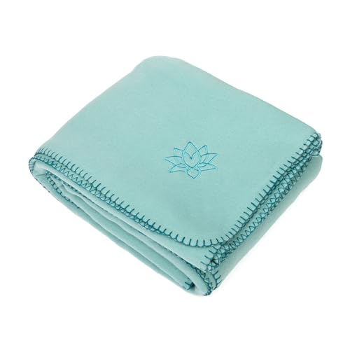 Bodhi ASANA Blanket - Coperta da yoga morbida e calda per Shavasana, coperta da meditazione in pile con ricamo a loto, coperta per divano e copridivano, 150 x 200 cm (blu minerale)