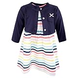 Hudson Baby Girls Cotton Dress and Cardigan Set, Sunset Stripe, 9-12 Months