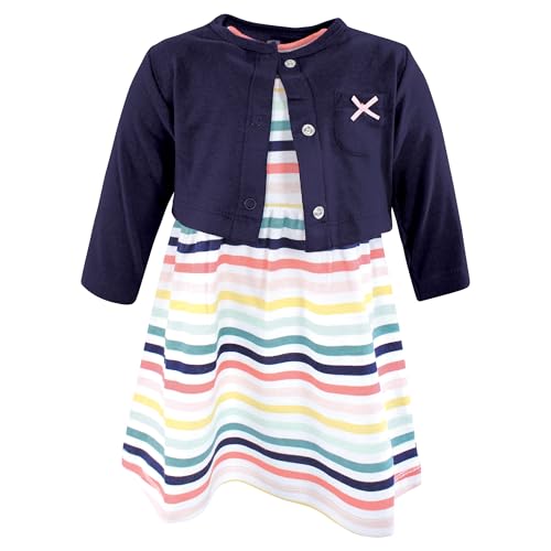 Hudson Baby Girls Cotton Dress and Cardigan Set, Sunset Stripe, 5T