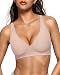 OEAK Womens Deep V Bras Wireless Comfortable Bra Supportive No Underwire Bras Tshirt Push Up Bralettes Plunge Seamless Bra Nude XL