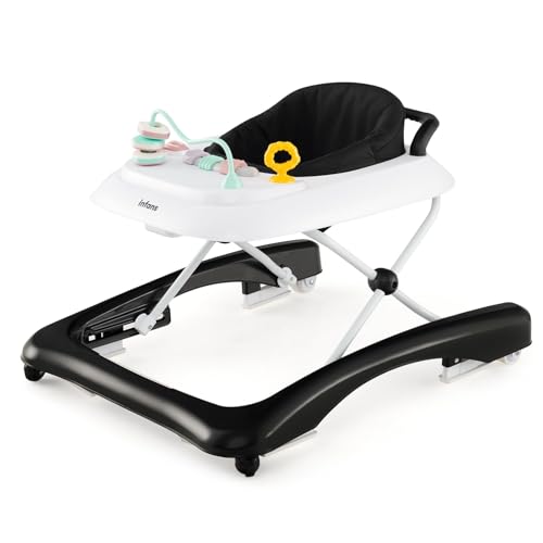 COSTWAY 3 in 1 Lauflernhilfe klappbar, Lauflernwagen mit verstellbarer Höhen & Geschwindigkeit, Baby Walker mit abnehmbarer Spielplatte, Laufwagen gehfrei Baby ab 6 Monaten (Schwarz)