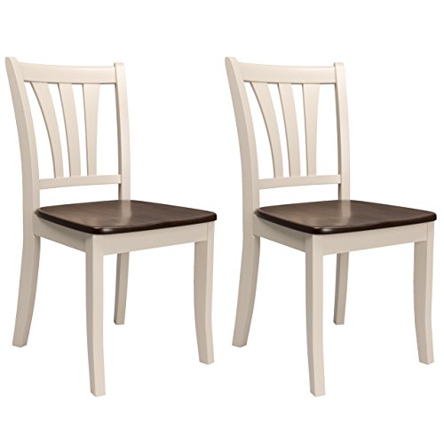 CorLiving Dillon Dark Brown & Cream Solid Wood Dining Chairs