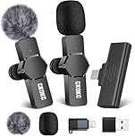 CKOKC Wireless Lavalier Microphone for iPhone - Android Computer, Mini Microphone with Windscreens & Pop Filters for Live Streaming, Video Recording, Interviews, YouTube, TikTok, Vlog
