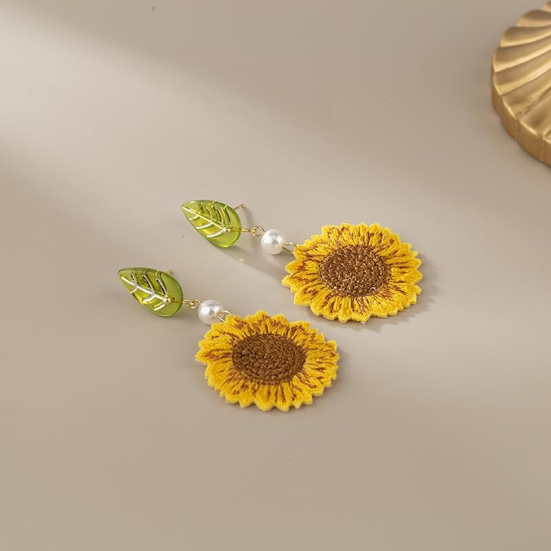 Sunflower Earrings for Women 3D Sunflowers Daisy Flower Stud Dangle Earrings Unique Flower Clip on Earrings Bohemian Statement Earrings Spring Jewelry Gifts - Image 5
