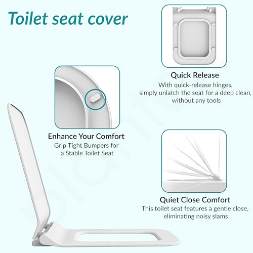Image of Plantex Polypropylene Toilet Seat /Western Toilet Seats For Bathroom /Soft Closing Toilet Seat /Toilet Seat Cover For Commode - Rectangle Shape (Glossy White)