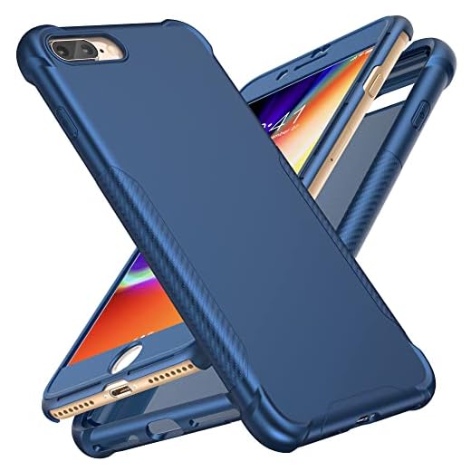ORETECH Coque Compatible avec iPhone 7 Plus et iPhone 8 Plus avec 2 Verre trempé Protection écran,360 Protection Anti Rayures PC TPU Housse pour iPhone 8 Plus/iPhone 7 Plus Etui 5.5" Bleu foncé