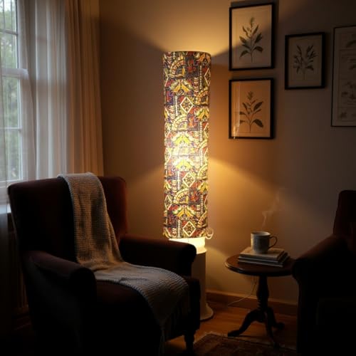 Image of Cotton Fabric Floor Lamp for Bedroom's Desk Lamp for LivingRoom, Bed Room, Office | Night Stand Dimmable Room Floor Lamp for Reading Corner Lamp (Navy Printed)