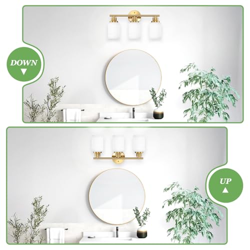 Image of 3-Light Bathroom Light Fixtures, Vanity Lights for Mirror with Textured Milky White Glass Shade, Modern Kitchen Light Fixtures Wall Sconce Light - E26 Base - Brushed Gold