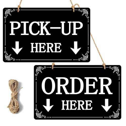 4 Pack Order and Pick Up Signs 7.5x12 Inch-Pick up Here Signs with Twines Order Here Sign for Restaurants Cafes and Bars