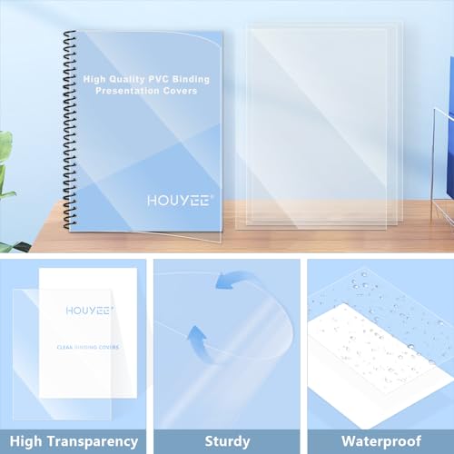 HOUYEE 100 Pack 12 Mil Clear Binding Presentation Covers,PVC,8.5" x 11" by HOUYEE - Image 3