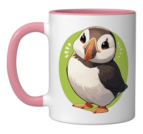 Taza cerámica Puffins Puffin rosa/blanca 11 oz miniatura 1