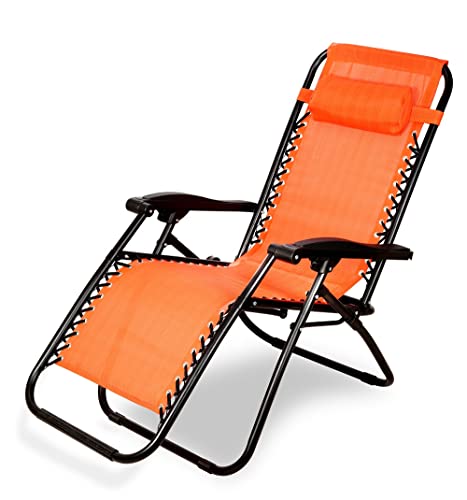 Image of Ash & Roh Zero Gravity Lawn Chair Anti Gravity Lounge Adjustable Recliner Pillow Outdoor Camp Chair for Poolside Backyard Beach, Support (Orange)