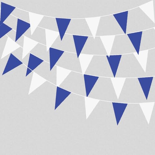 ZSNICE 40 Meter 131 Fuß Blau & Weiß Stoff Wimpel Banner Outdoor Garten Flagge Wimpelkette Festliche Party Dekorationen für Junge Geburtstag Dekoration Babyparty Hochzeit L