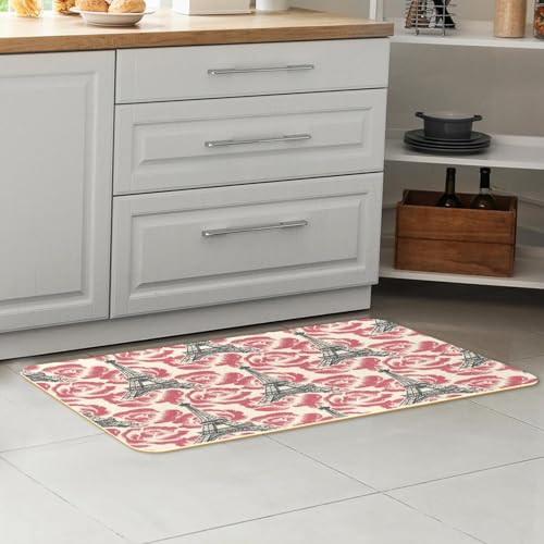 Tapete de cocina de 2 piezas diseño Torre Eiffel con flores absorbentes 7