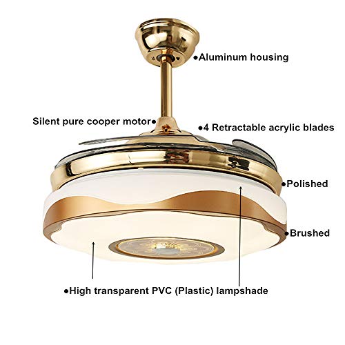 Fandian 36'' Modern Ceiling Fans With Light Smart Bluetooth Music Player Chandelier Invisible Blades With Remote Control, Dimmable Led Kits Inlcuded (36" Modern) #TOP2