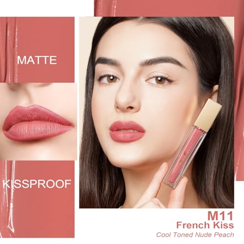 2. Bild von Oulac Flüssiger Matt Lippenstift, Nackter Pfirsich Lippenstifte, Langanhaltend mit Kussechter, Intensiver Farbabgabe, präzisem Applikator, Mattem Finish, Vegan Clean Beauty 4,5 ml (M11)