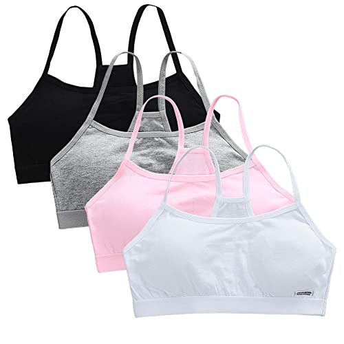4 Pack Girls' Bralette, Racerback Padded Strappy Bra with Removable Pads Cotton Seamless Sports Cotton Bra - Pattern 1