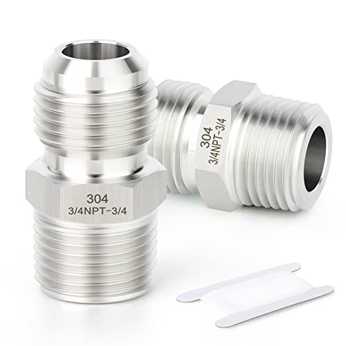 Image of TAISHER 2PCS Forging of 304 Stainless Steel Tube Flare Fittings, 3 /4 inch Male Flare x 3 /4 inch NPT Male, Half Union