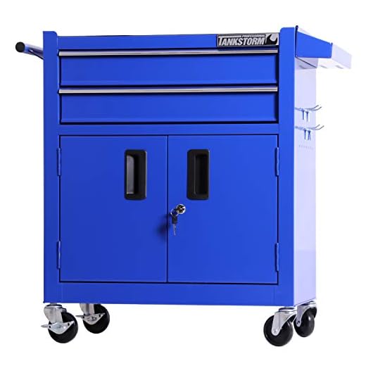 TANKSTORM Tool Chest Heavy Duty Cart Steel Rolling Tool Box with Lockable Doors (TZ12 Blue)