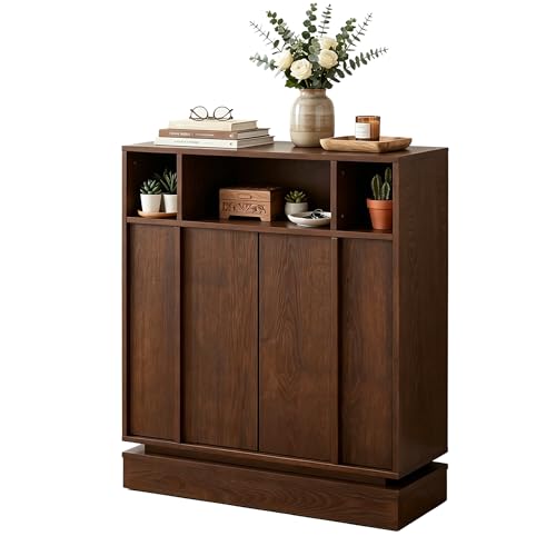 Image of 31.7'' Mid Century Modern Accent Sideboard Storage Cabinet, Walnut