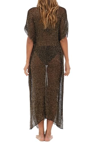 Back From Bali Womens Sheer Long Swimsuit Cover Up Sexy Pullover Metallic Mesh Knit Beach Poncho2