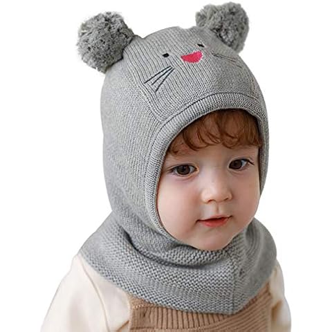 LLmoway Toddler Infant Warm Beanie Winter Fleece Knit Hat with Ear Flaps Scarf Boys Hood Skull Cap S Grey Cover