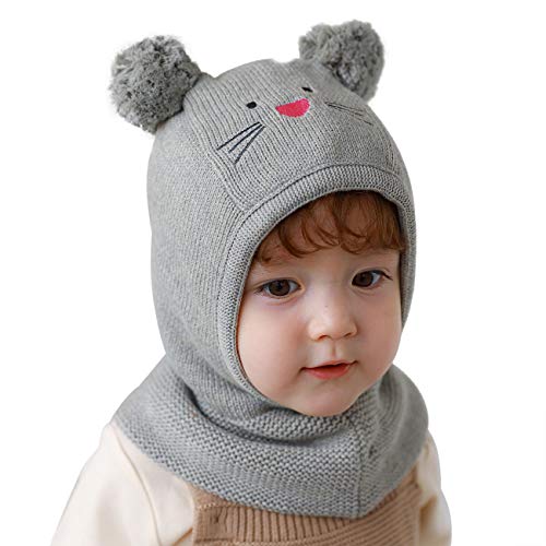 Llmoway Toddler Infant Warm Beanie Winter Fleece Knit Hat With Ear Flaps Scarf Boys Hood Skull Cap S Grey #TOP9