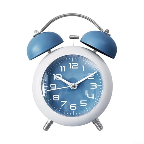 Vintage Twin Bell Metal Alarm Clock with Loud Ringing and No Snooze, Night Light Design, Non Ticking Quiet Analogue Desk Clock for Bedroom, Dormitory, Home or(Blue)