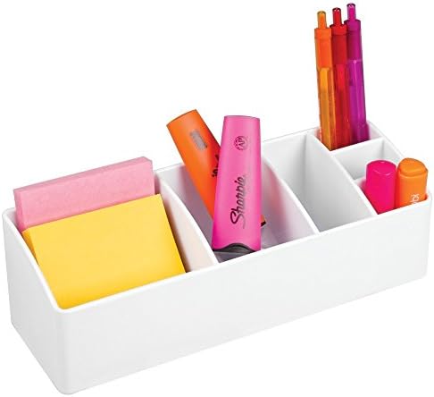 iDesign 42731 Medicine Storage Box for Bathroom and Medicine Cabinet, Small Plastic Bathroom Storage with 6 Compartments, Practical Make Up Organiser for Bathroom Accessories, White
