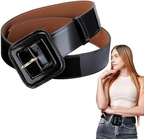 patent square-buckle wide belt