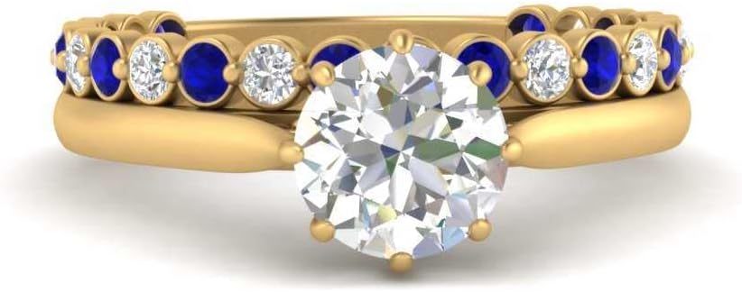 Choose Your Gemstone Bezel Band with Solitaire Ring Yellow Gold Plated Round Shape Wedding Ring Sets Ornaments Surprise for Wife Symbol of Love Clarity Comfortable US Size 4 to 12