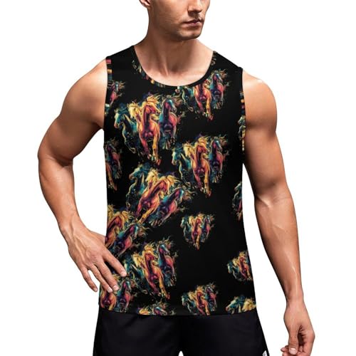 Image of Colorful Galloping Horses Tank Tops Men Sleeveless Fitness Shirts Gym Tees T Shirt Lightweight Workout Vest 4XL