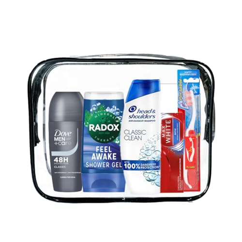 Men's Travelling Toiletries Set - Travel Size Essentials, Mini Holiday Bag, Perfect for Overnight Stays, Hospital's, Camping, Holidays, Airport Security Approved, Clear Travel Bag - Image 5