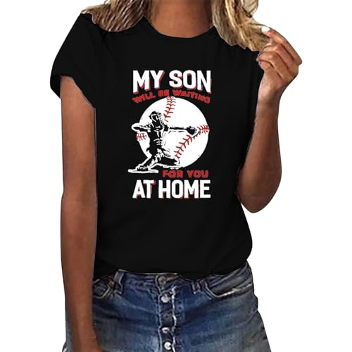 Baseball Mom Shirts for Women Catcher T Shirt Plus Size Funny Softball Mom Game Day Shirts Graphic Tees Tshirt Aunt Grandma Short Sleeve Crewneck Printed T Shirt Clothes Outfit Gift for Mom Black