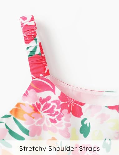 Image of PATPAT Girls Summer Dress Hawaiian Floral Beach Tropical Sundress 2-7 Years | Midi Spaghetti Strap Dress with Lining
