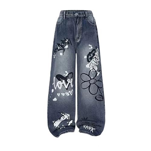 Pantalones vaqueros rectos elásticos de pierna ancha para niñas ropa cómoda escolar azul 4-12