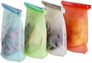 Topchances Silicone Food Storage Bag Eco-Friendly Reusable Fresh Bags Container for Fruits Vegetables Meat Sandwich Milk Soup (1000ml, Pack of 4)