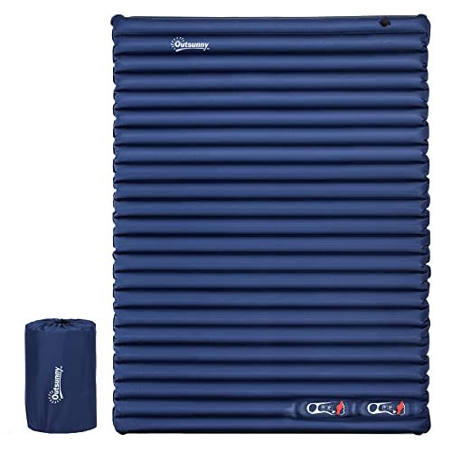 Outsunny Matelas autogonflant de Camping - Grand Confort 2 Personnes - Pliable avec Sac de Transport Inclus - dim. 195L x 138l x 10H cm Bleu Marine