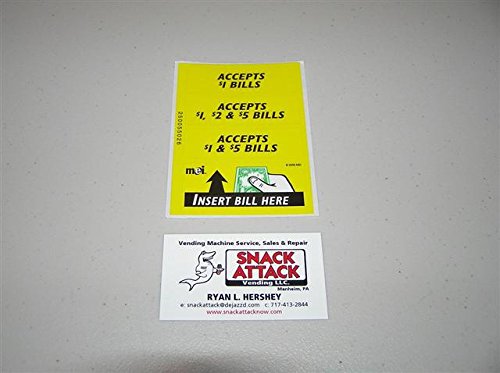 Mars VN2501 & VN2502 Bill VALIDATOR (3) VFM Series Decal Stickers $1, 2 & $5