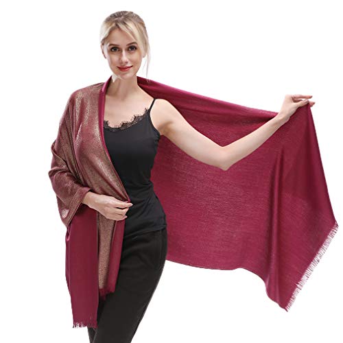 Image of LMVERNA Women's Sparkling Metallic Soft Pashmina Shawls and Wraps Scarf in Solid Colors