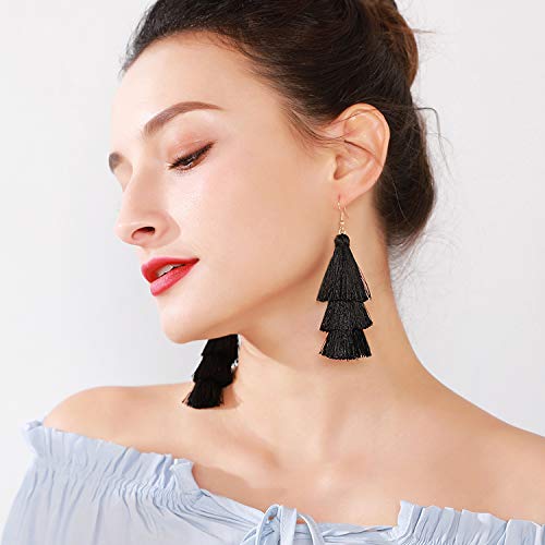 Colorful Tassel Earrings 3 Tier Layered Bohemian, Eardrop Big Dangle Drop Fashion Jewelry Earrings for Women Teen Girls Valentine Birthday Party Gift3
